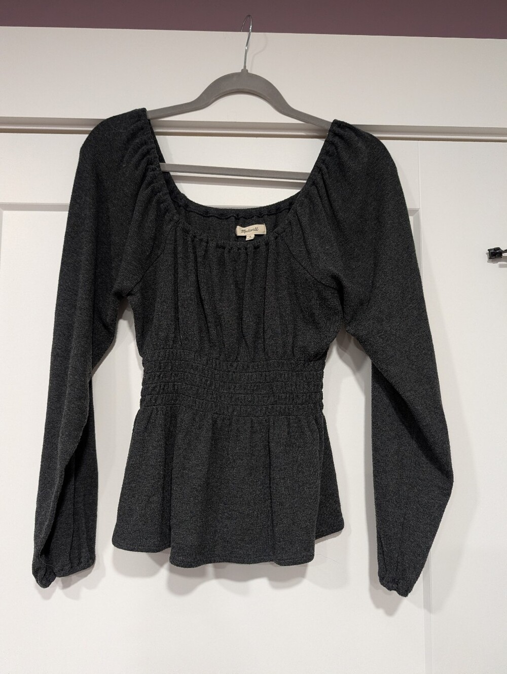 Gray Long-Sleeved Madewell Blouse, Size M
